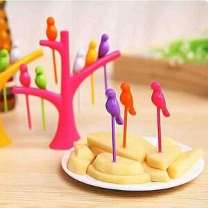 Bird Plastic Fruit Fork Set with Stand, 24-Pieces, Multicolor