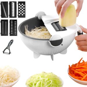 Wet Basket Vegetable Cutter - Multi-Function Vegetable Cutter with Drain Basket Magic Rotate Vegetable Cutter